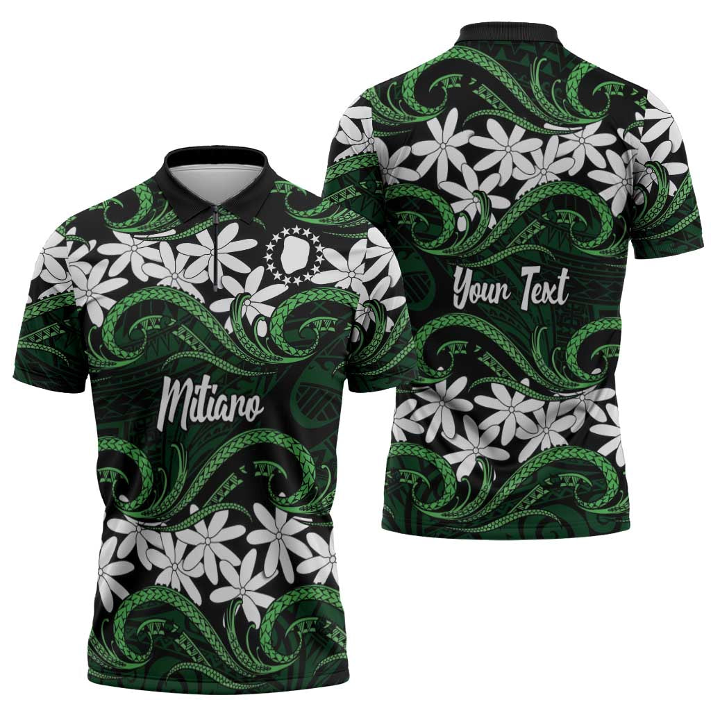 Personalised Cook Islands Mitiaro Zipper Polo Shirt Tiare Maori Polynesian Waves Tattoo LT14 - Polynesian Pride