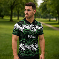Personalised Cook Islands Mitiaro Zipper Polo Shirt Tiare Maori Polynesian Waves Tattoo LT14 - Polynesian Pride