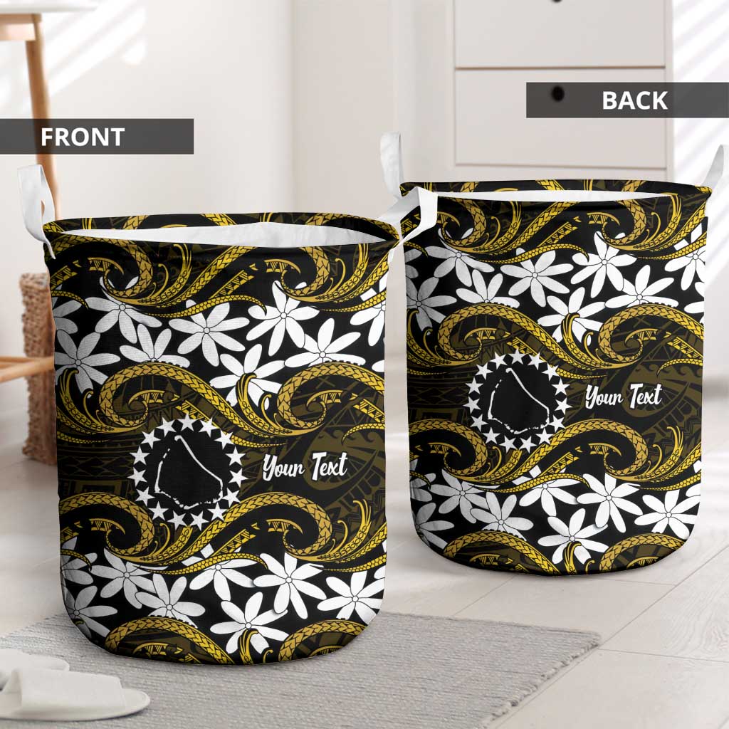 Personalised Cook Islands Manihiki Laundry Basket Tiare Maori Polynesian Waves Tattoo LT14 - Polynesian Pride