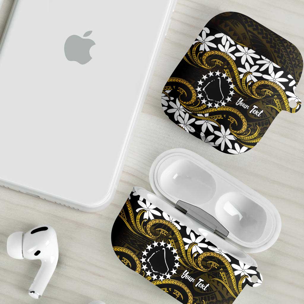 Personalised Cook Islands Manihiki AirPods Case Tiare Maori Polynesian Waves Tattoo