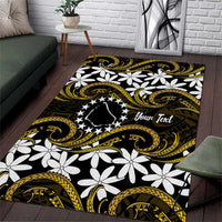 Personalised Cook Islands Manihiki Area Rug Tiare Maori Polynesian Waves Tattoo LT14 Gold - Polynesian Pride