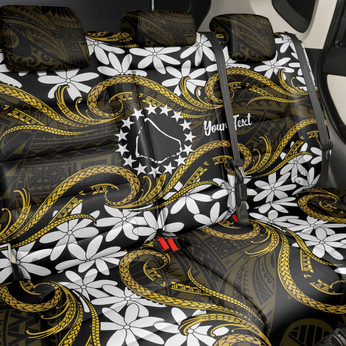 Personalised Cook Islands Manihiki Back Car Seat Cover Tiare Maori Polynesian Waves Tattoo LT14 - Polynesian Pride