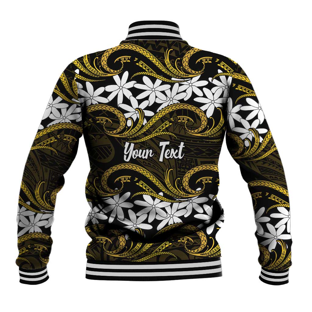 Personalised Cook Islands Manihiki Baseball Jacket Tiare Maori Polynesian Waves Tattoo LT14 - Polynesian Pride