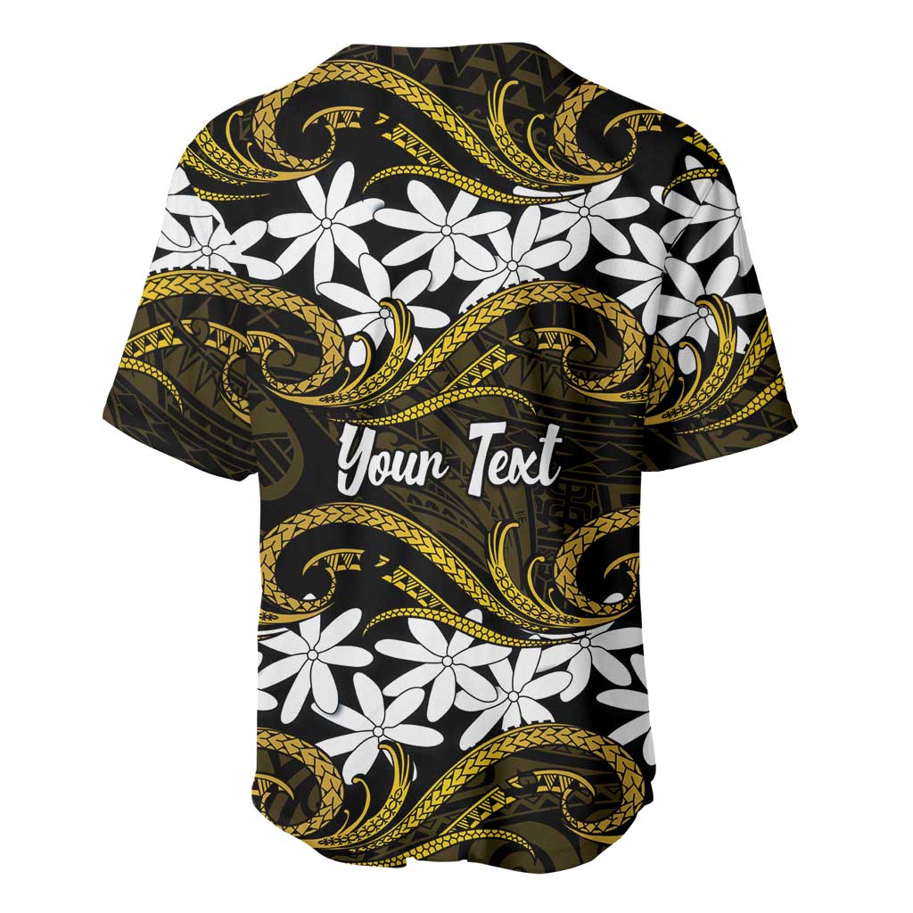 Personalised Cook Islands Manihiki Baseball Jersey Tiare Maori Polynesian Waves Tattoo LT14 - Polynesian Pride