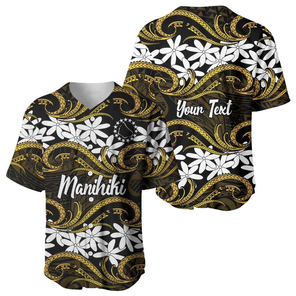Personalised Cook Islands Manihiki Baseball Jersey Tiare Maori Polynesian Waves Tattoo LT14 - Polynesian Pride