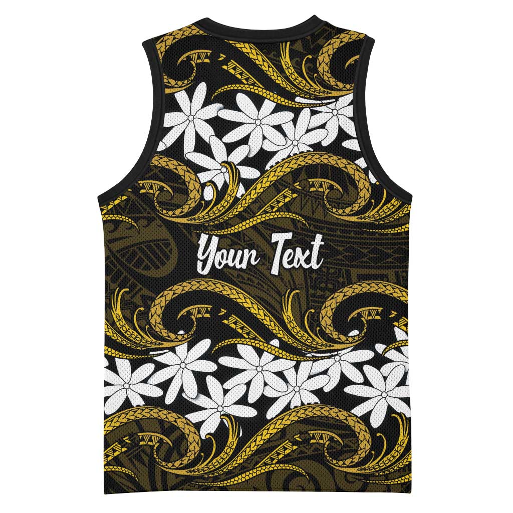 Personalised Cook Islands Manihiki Basketball Jersey Tiare Maori Polynesian Waves Tattoo LT14 - Polynesian Pride