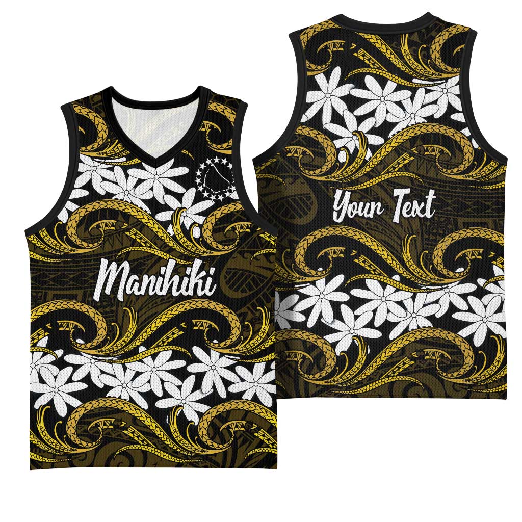 Personalised Cook Islands Manihiki Basketball Jersey Tiare Maori Polynesian Waves Tattoo LT14 - Polynesian Pride
