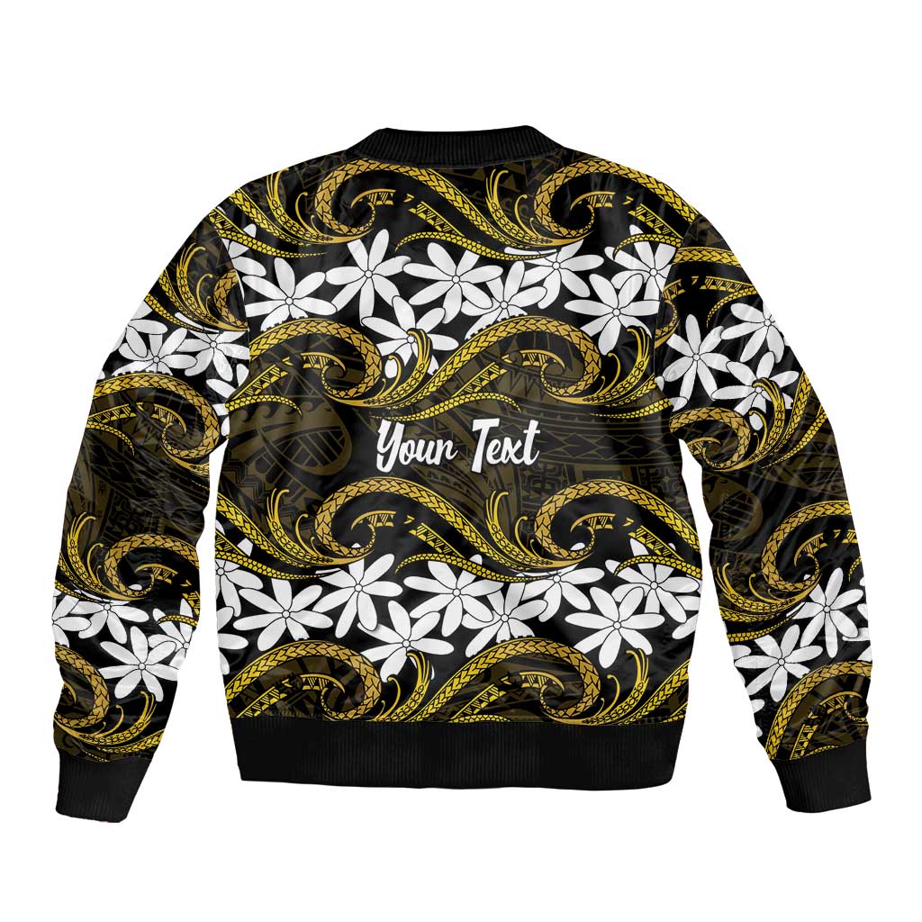 Personalised Cook Islands Manihiki Bomber Jacket Tiare Maori Polynesian Waves Tattoo LT14 - Polynesian Pride