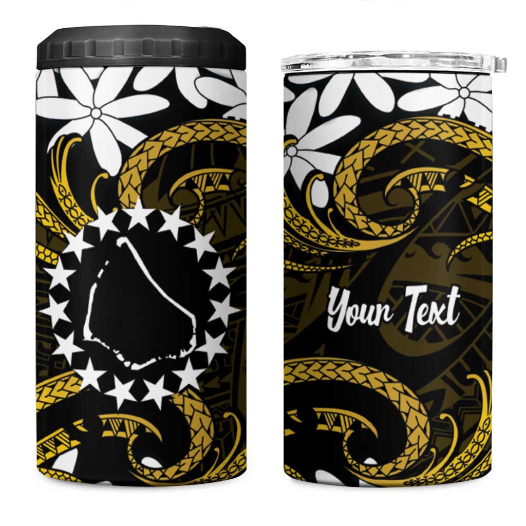 Personalised Cook Islands Manihiki 4 in 1 Can Cooler Tumbler Tiare Maori Polynesian Waves Tattoo LT14 One Size: 16 oz Gold - Polynesian Pride
