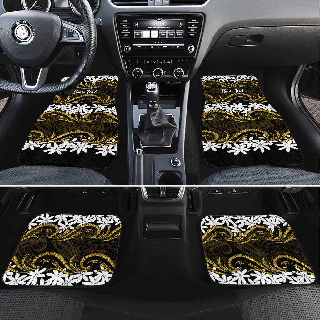 Personalised Cook Islands Manihiki Car Mats Tiare Maori Polynesian Waves Tattoo LT14 Set 4pcs Gold - Polynesian Pride