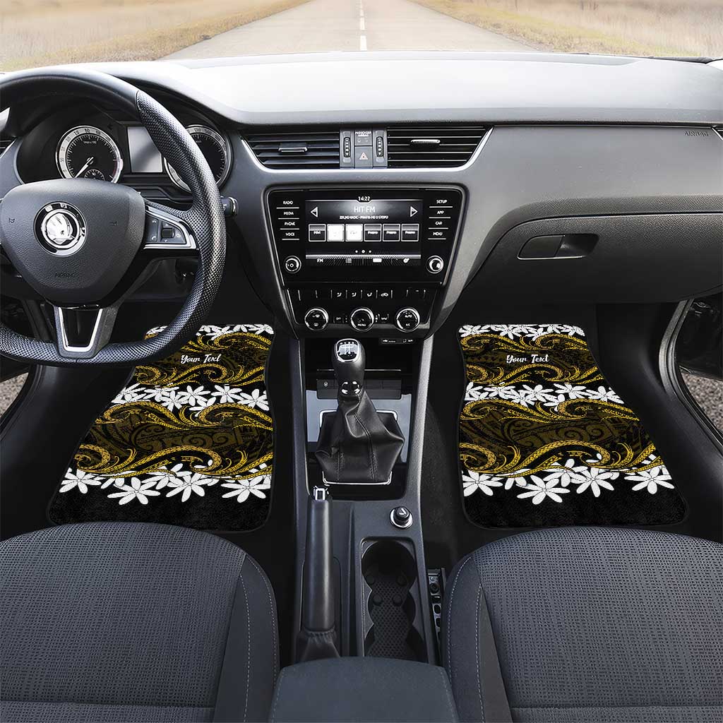 Personalised Cook Islands Manihiki Car Mats Tiare Maori Polynesian Waves Tattoo LT14 Set 2pcs - Front Gold - Polynesian Pride