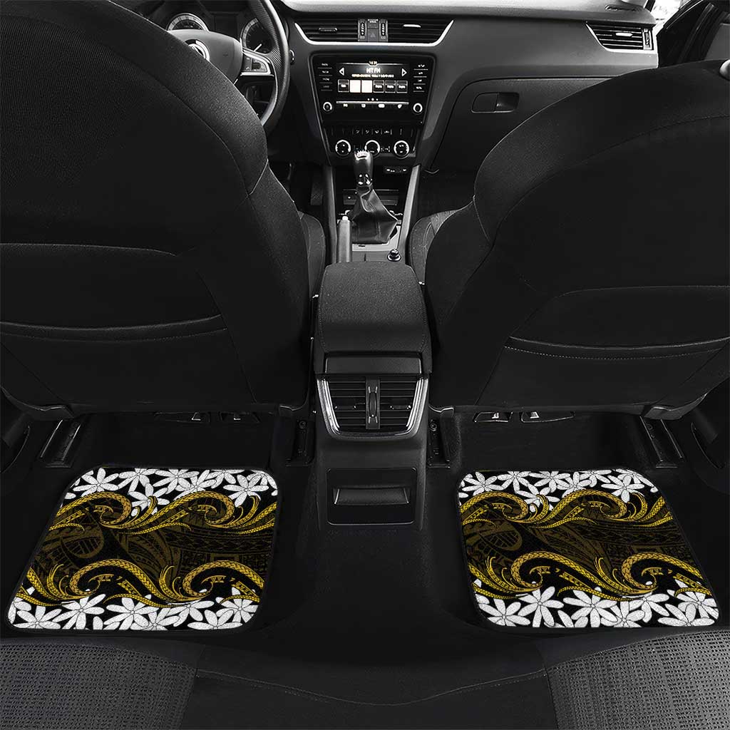 Personalised Cook Islands Manihiki Car Mats Tiare Maori Polynesian Waves Tattoo LT14 Set 2pcs - Back Gold - Polynesian Pride
