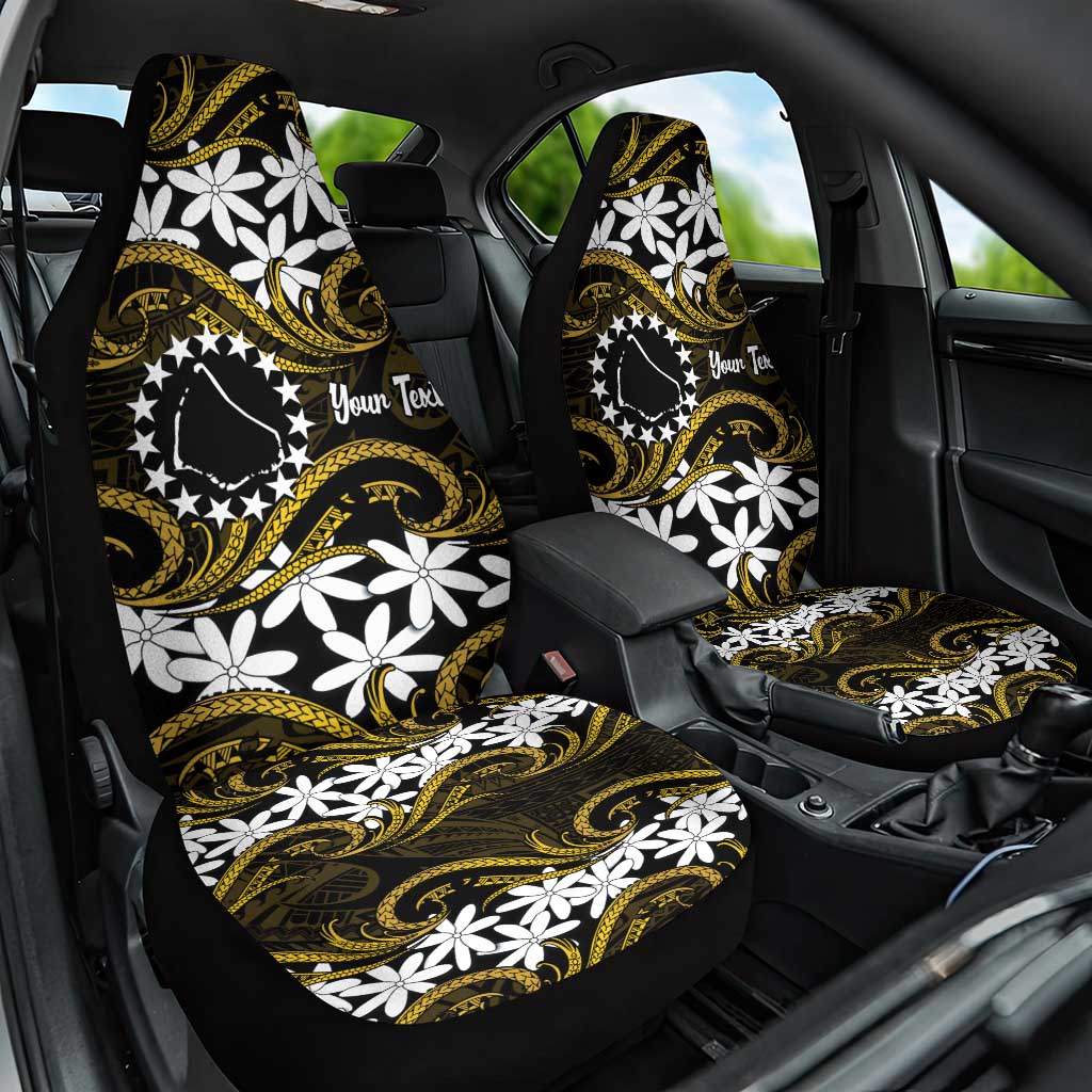 Personalised Cook Islands Manihiki Car Seat Cover Tiare Maori Polynesian Waves Tattoo LT14 One Size Gold - Polynesian Pride