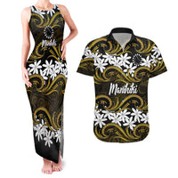 Personalised Cook Islands Manihiki Couples Matching Tank Maxi Dress and Hawaiian Shirt Tiare Maori Polynesian Waves Tattoo