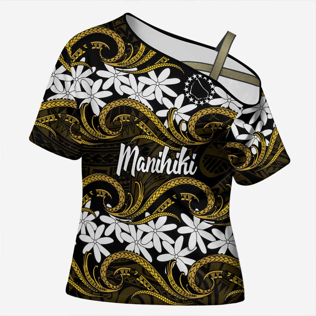 Personalised Cook Islands Manihiki Cross Shoulder Shirt Tiare Maori Polynesian Waves Tattoo LT14 Female Gold - Polynesian Pride