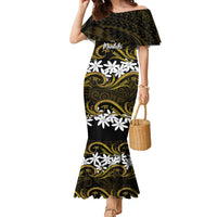 Personalised Cook Islands Manihiki Family Matching Mermaid Dress and Hawaiian Shirt Tiare Maori Polynesian Waves Tattoo