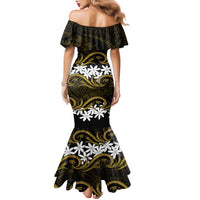 Personalised Cook Islands Manihiki Family Matching Mermaid Dress and Hawaiian Shirt Tiare Maori Polynesian Waves Tattoo