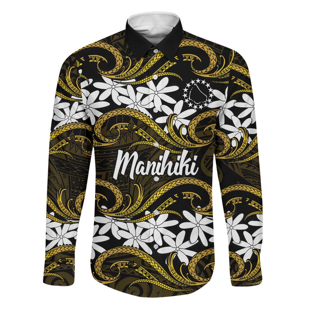 Personalised Cook Islands Manihiki Family Matching Off Shoulder Short Dress and Hawaiian Shirt Tiare Maori Polynesian Waves Tattoo