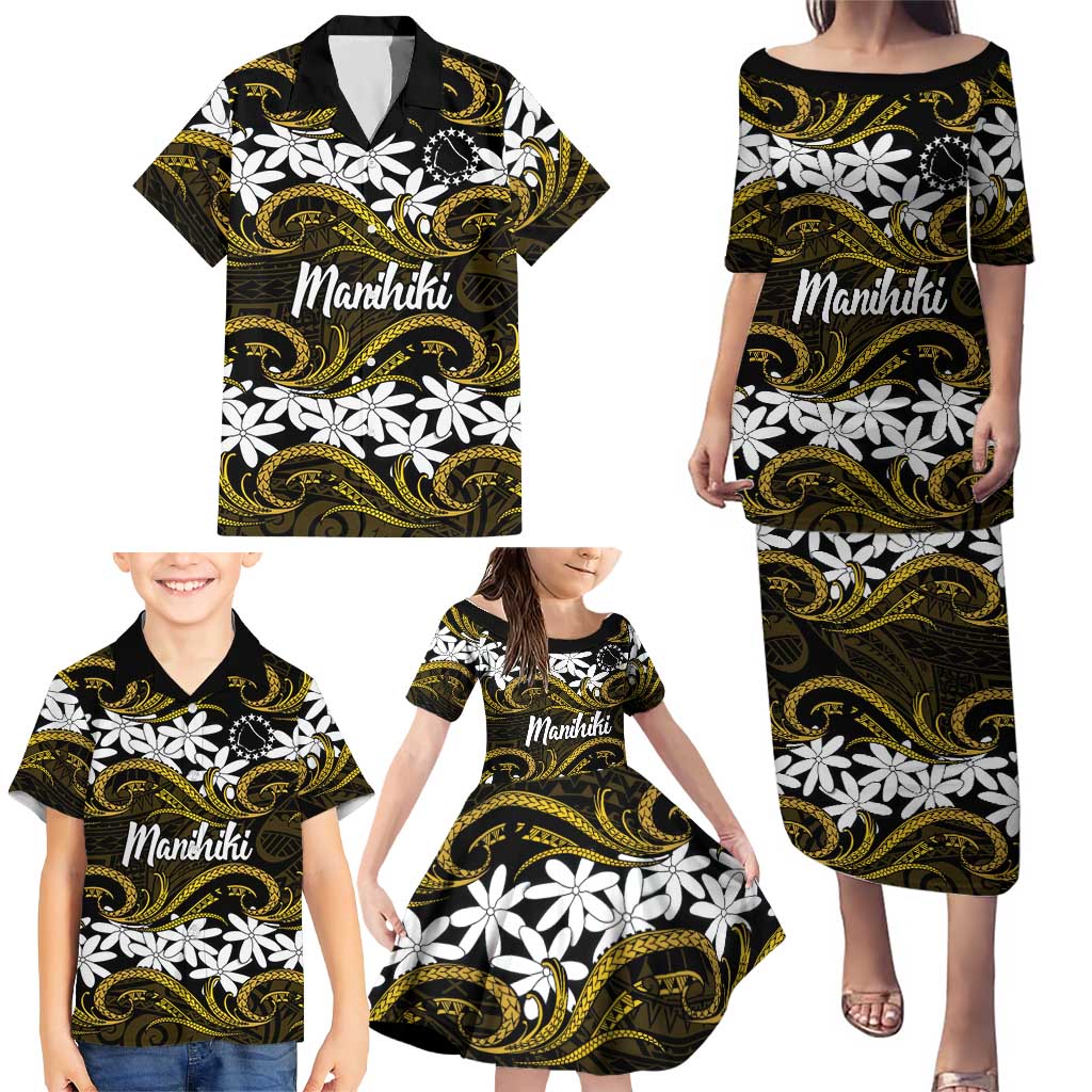 Personalised Cook Islands Manihiki Family Matching Puletasi and Hawaiian Shirt Tiare Maori Polynesian Waves Tattoo