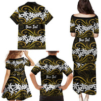 Personalised Cook Islands Manihiki Family Matching Puletasi and Hawaiian Shirt Tiare Maori Polynesian Waves Tattoo