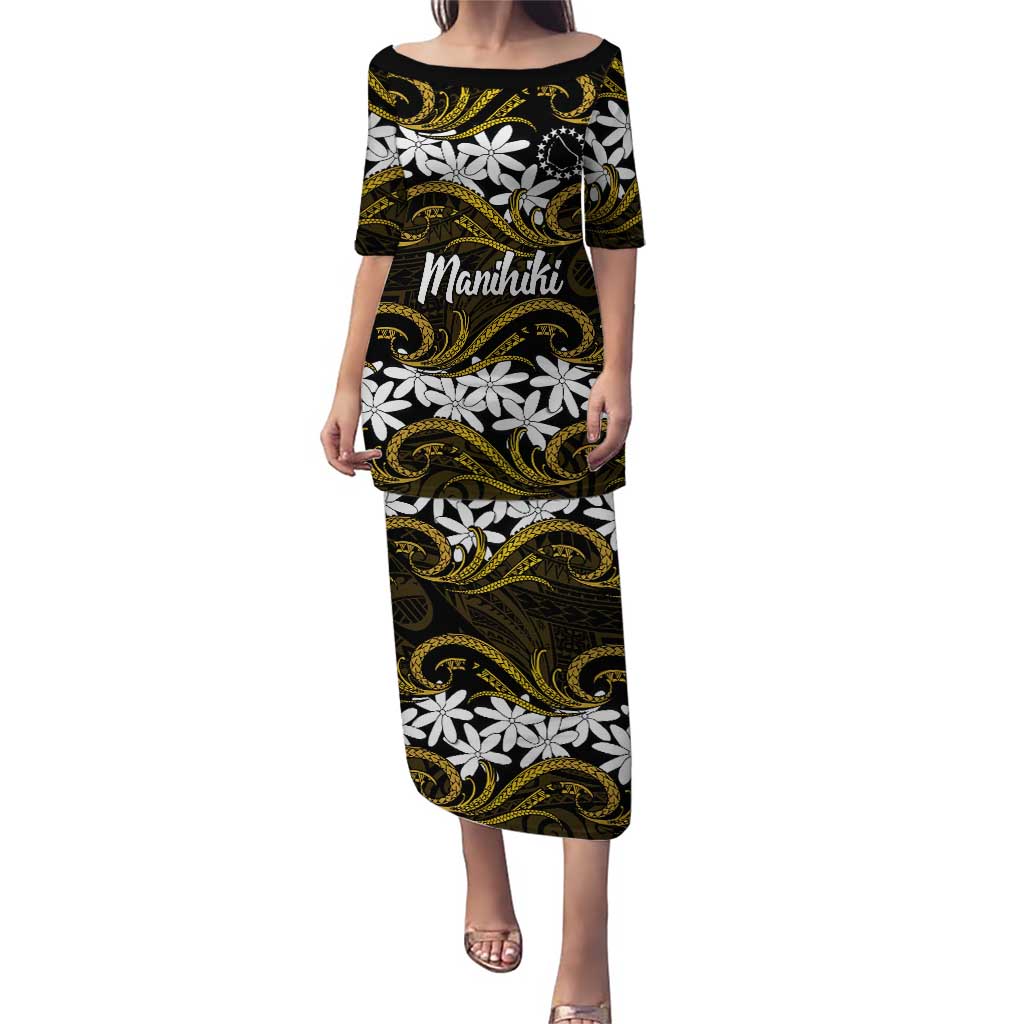 Personalised Cook Islands Manihiki Family Matching Puletasi and Hawaiian Shirt Tiare Maori Polynesian Waves Tattoo