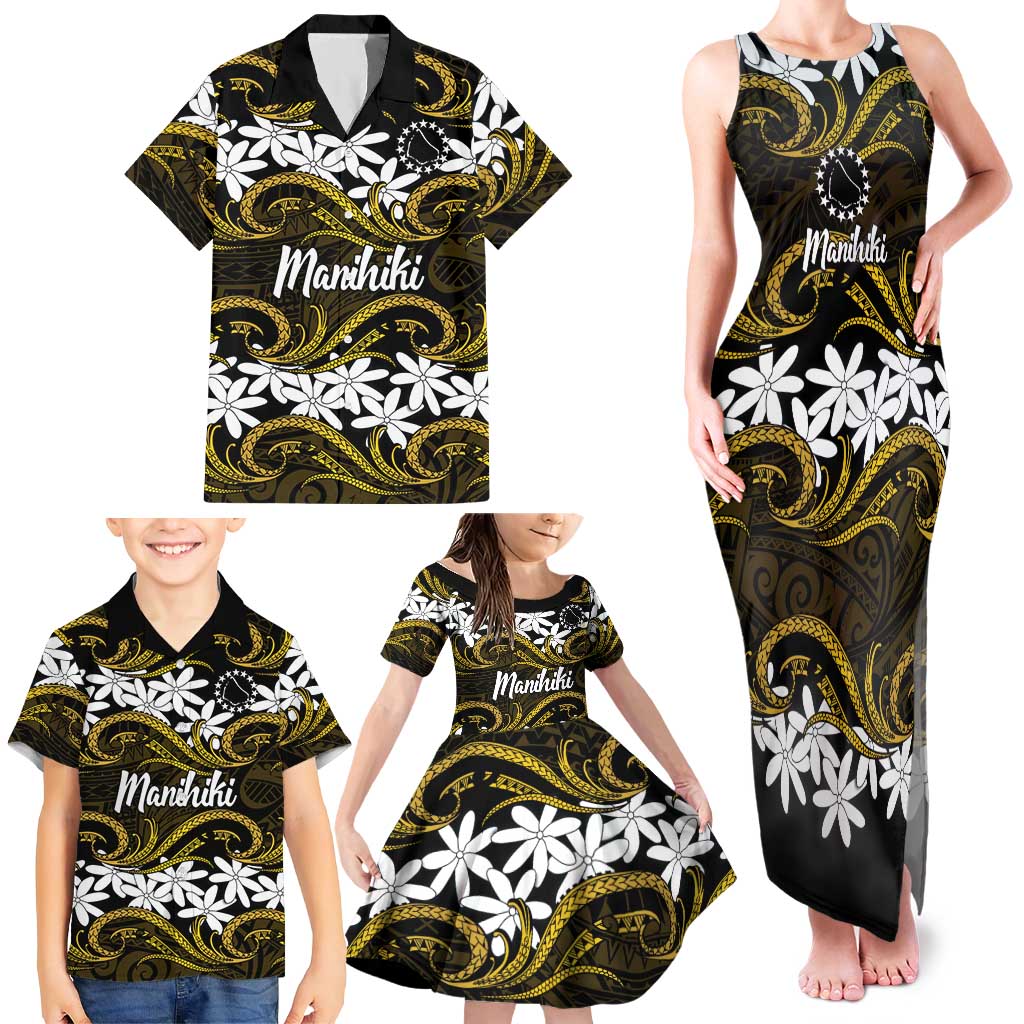 Personalised Cook Islands Manihiki Family Matching Tank Maxi Dress and Hawaiian Shirt Tiare Maori Polynesian Waves Tattoo LT14 - Polynesian Pride