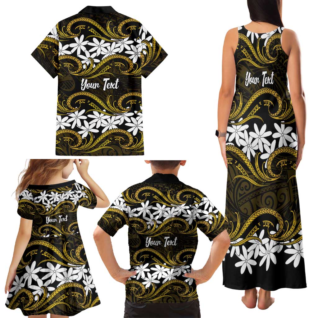 Personalised Cook Islands Manihiki Family Matching Tank Maxi Dress and Hawaiian Shirt Tiare Maori Polynesian Waves Tattoo