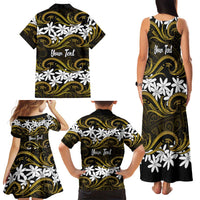 Personalised Cook Islands Manihiki Family Matching Tank Maxi Dress and Hawaiian Shirt Tiare Maori Polynesian Waves Tattoo