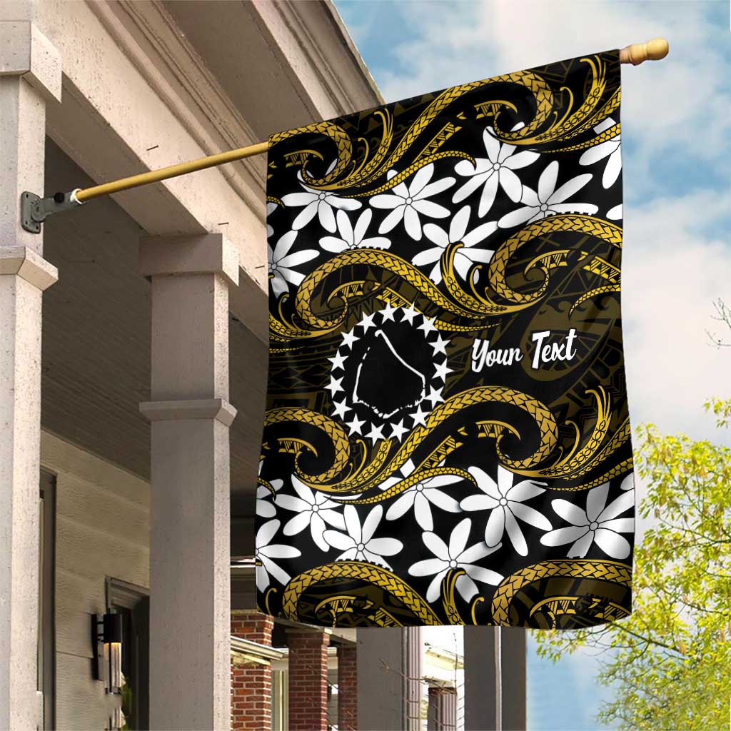 Personalised Cook Islands Manihiki Garden Flag Tiare Maori Polynesian Waves Tattoo LT14 House Flag Gold - Polynesian Pride