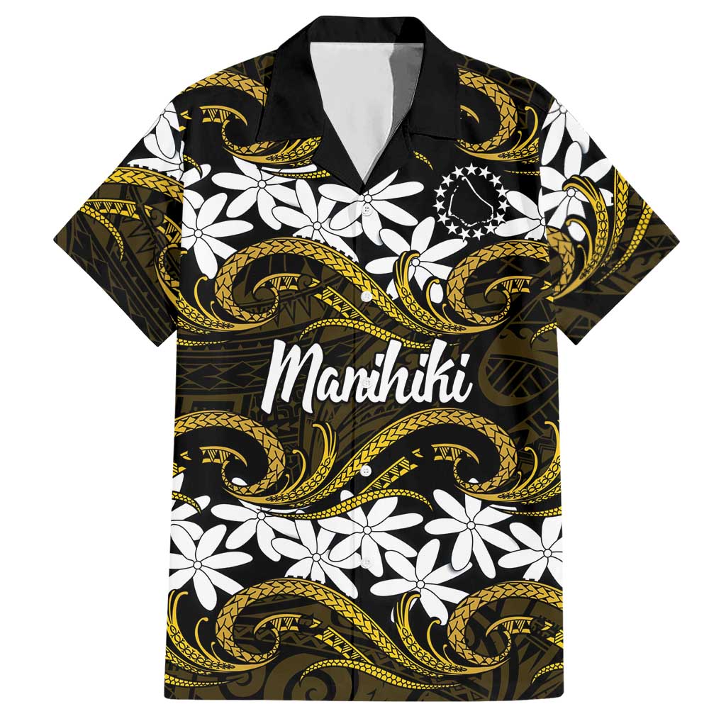 Personalised Cook Islands Manihiki Hawaiian Shirt Tiare Maori Polynesian Waves Tattoo LT14 Gold - Polynesian Pride