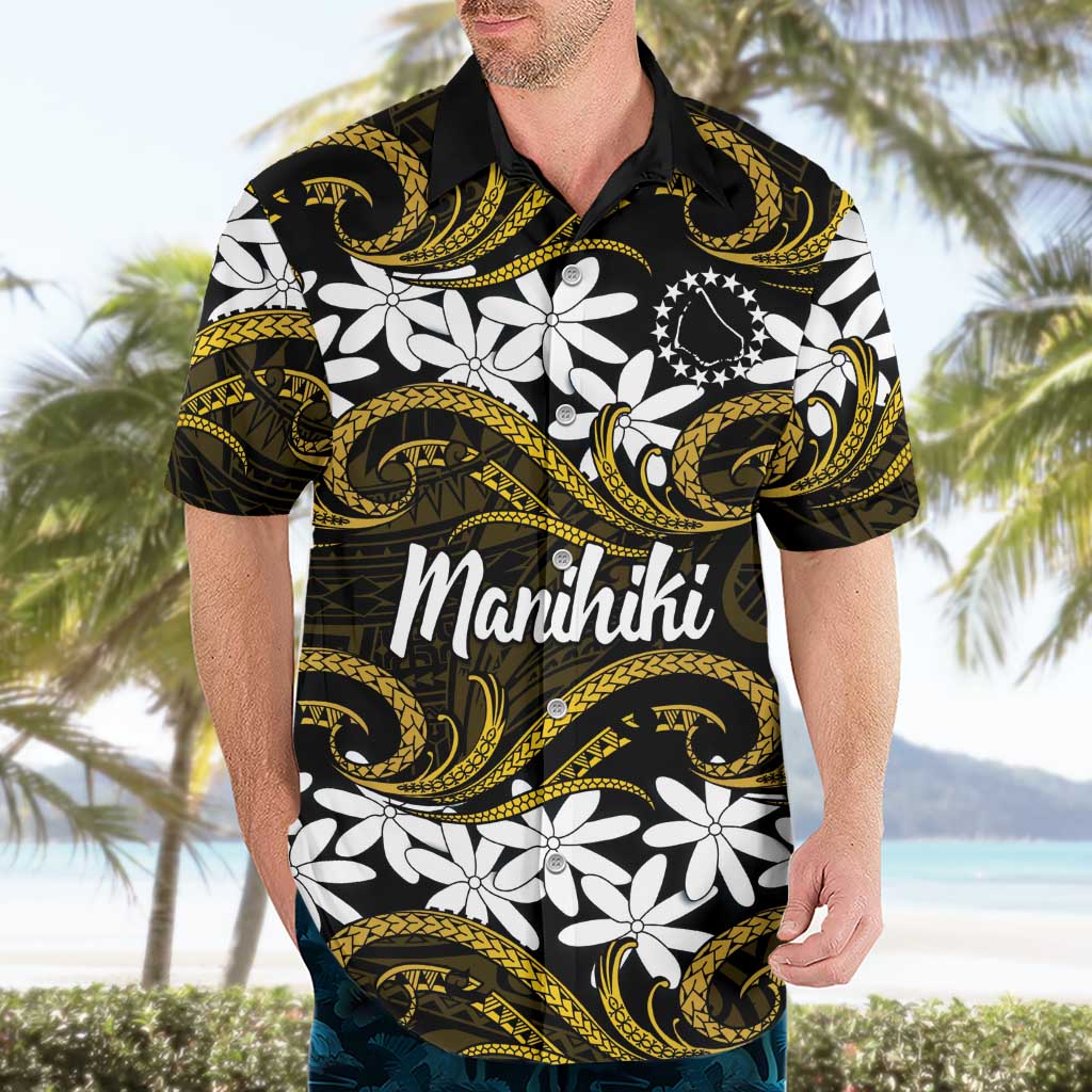 Personalised Cook Islands Manihiki Hawaiian Shirt Tiare Maori Polynesian Waves Tattoo LT14 - Polynesian Pride