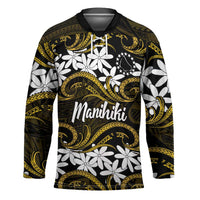 Personalised Cook Islands Manihiki Hockey Jersey Tiare Maori Polynesian Waves Tattoo LT14 Unisex Gold - Polynesian Pride