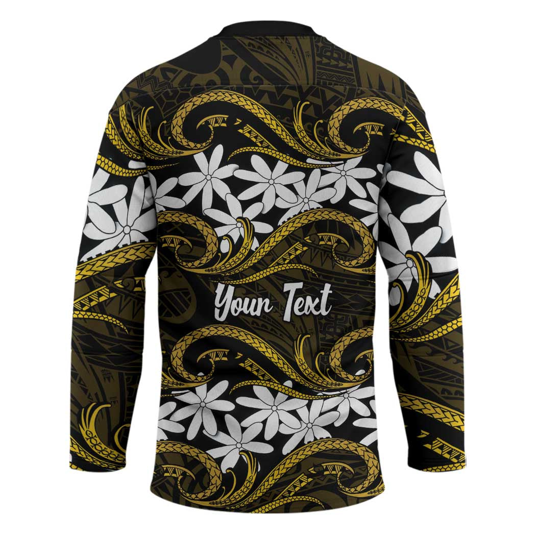 Personalised Cook Islands Manihiki Hockey Jersey Tiare Maori Polynesian Waves Tattoo LT14 - Polynesian Pride