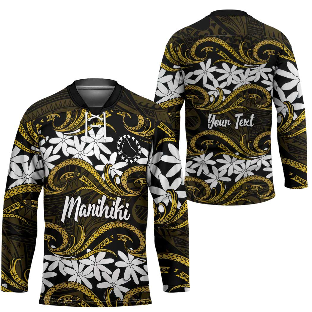 Personalised Cook Islands Manihiki Hockey Jersey Tiare Maori Polynesian Waves Tattoo LT14 - Polynesian Pride