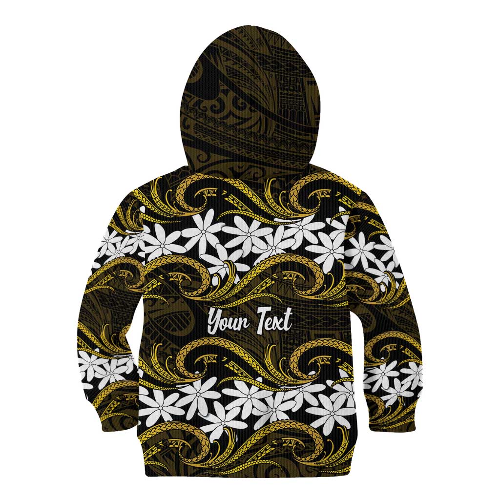 Personalised Cook Islands Manihiki Kid Hoodie Tiare Maori Polynesian Waves Tattoo LT14 - Polynesian Pride