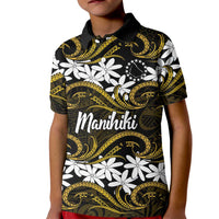 Personalised Cook Islands Manihiki Kid Polo Shirt Tiare Maori Polynesian Waves Tattoo LT14 Kid Gold - Polynesian Pride