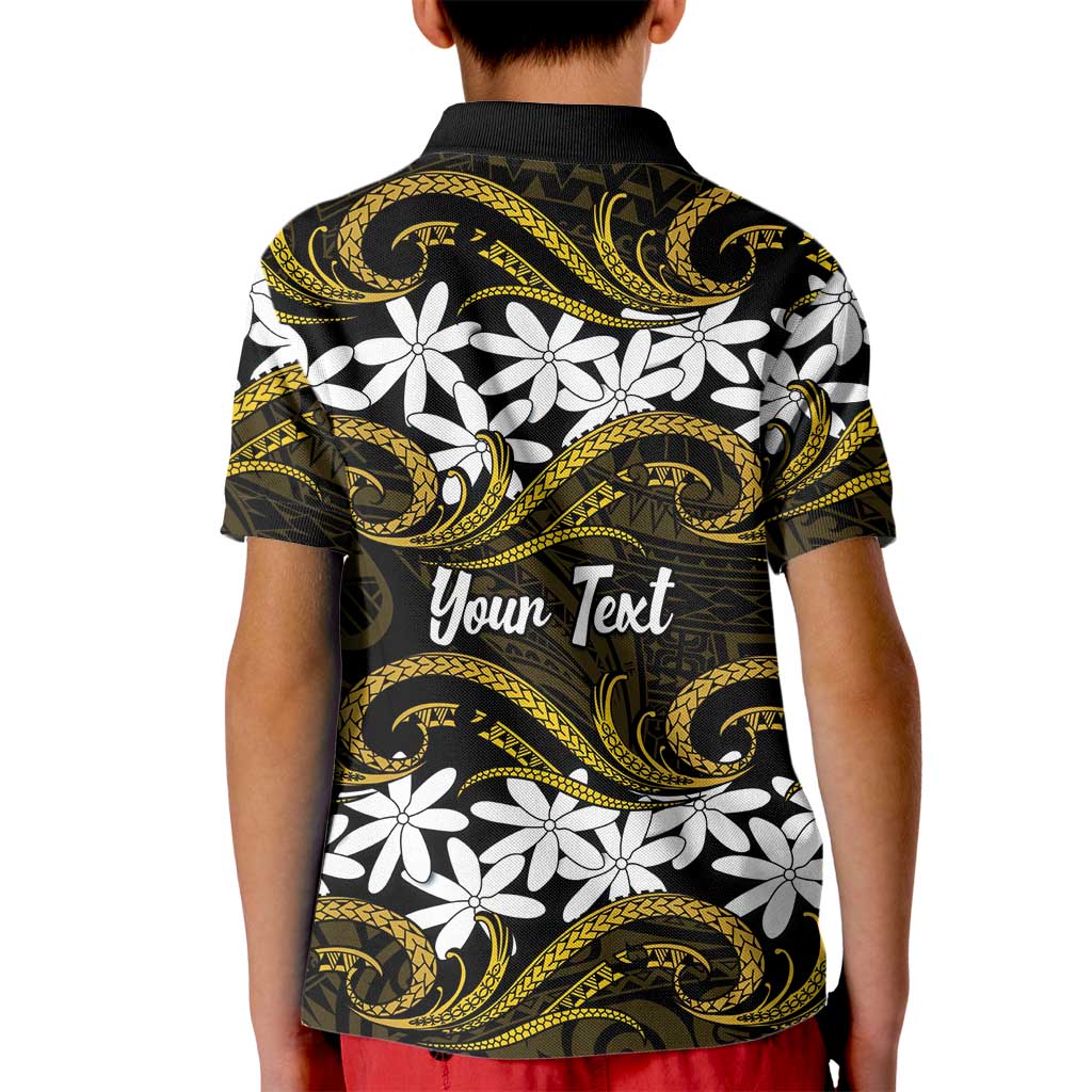 Personalised Cook Islands Manihiki Kid Polo Shirt Tiare Maori Polynesian Waves Tattoo LT14 - Polynesian Pride