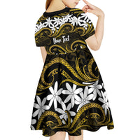 Personalised Cook Islands Manihiki Kid Short Sleeve Dress Tiare Maori Polynesian Waves Tattoo LT14 - Polynesian Pride