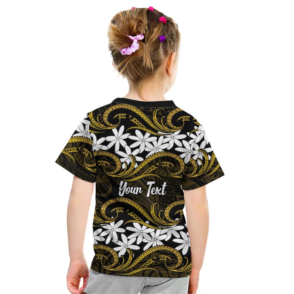 Personalised Cook Islands Manihiki Kid T Shirt Tiare Maori Polynesian Waves Tattoo LT14 - Polynesian Pride