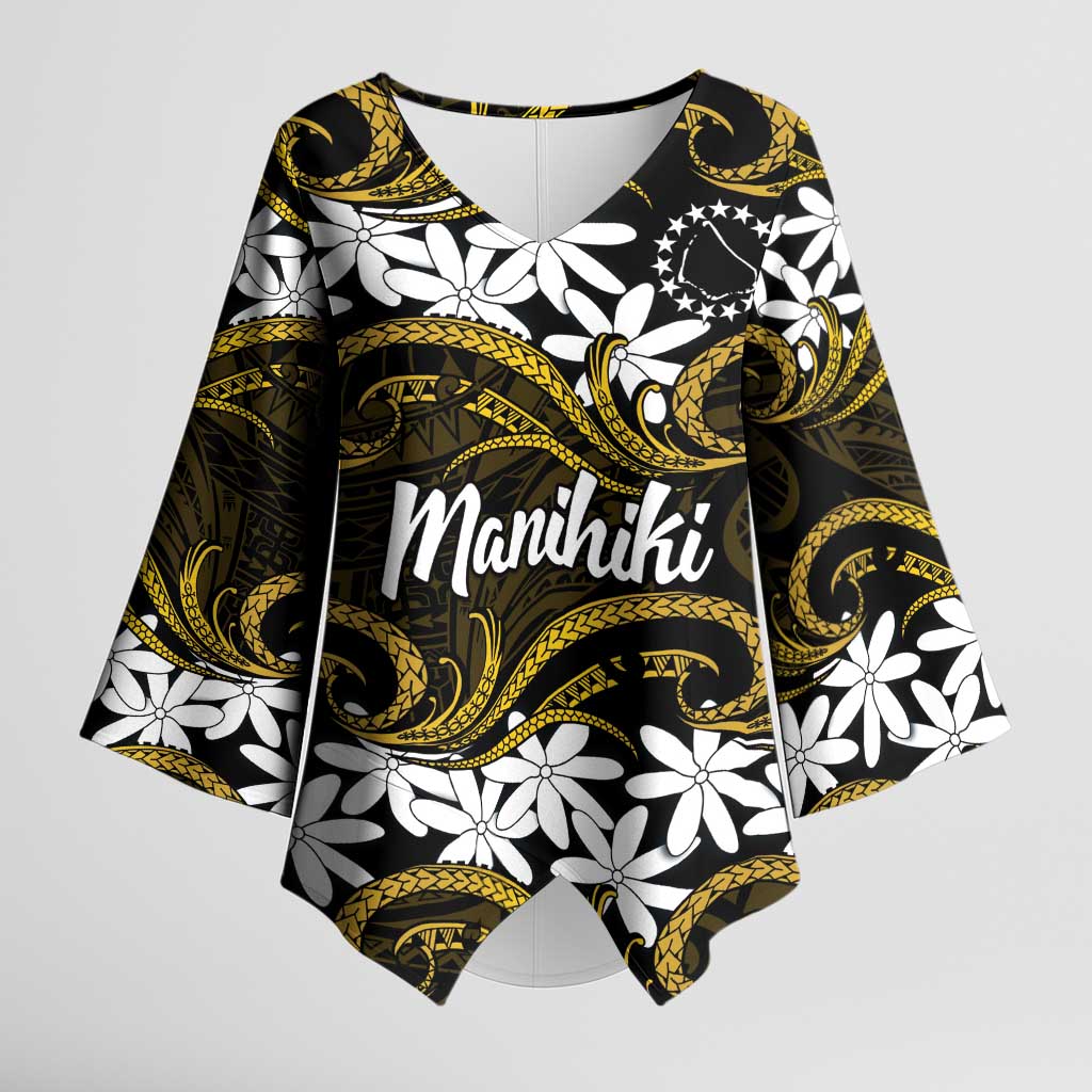 Personalised Cook Islands Manihiki Kimono Sleeve Blouse Tiare Maori Polynesian Waves Tattoo