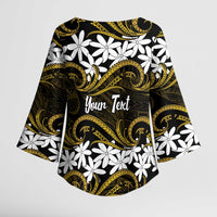 Personalised Cook Islands Manihiki Kimono Sleeve Blouse Tiare Maori Polynesian Waves Tattoo