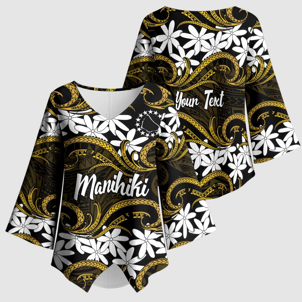 Personalised Cook Islands Manihiki Kimono Sleeve Blouse Tiare Maori Polynesian Waves Tattoo