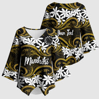 Personalised Cook Islands Manihiki Kimono Sleeve Blouse Tiare Maori Polynesian Waves Tattoo