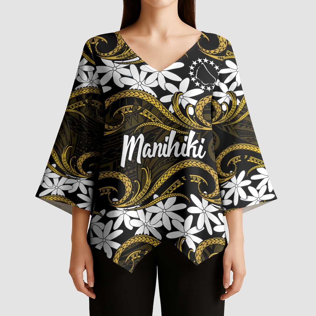 Personalised Cook Islands Manihiki Kimono Sleeve Blouse Tiare Maori Polynesian Waves Tattoo