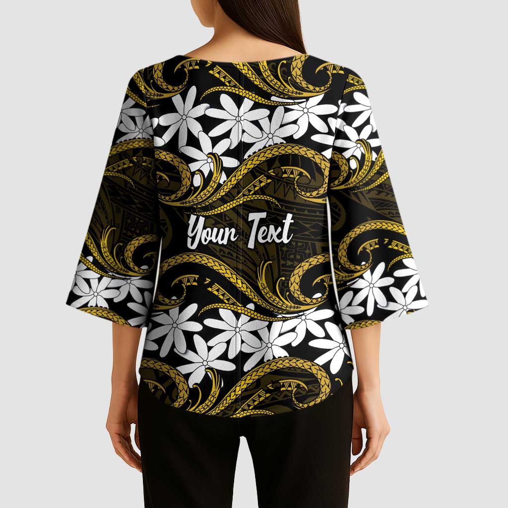 Personalised Cook Islands Manihiki Kimono Sleeve Blouse Tiare Maori Polynesian Waves Tattoo
