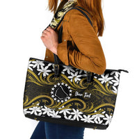 Personalised Cook Islands Manihiki Leather Tote Bag Tiare Maori Polynesian Waves Tattoo LT14 Gold - Polynesian Pride