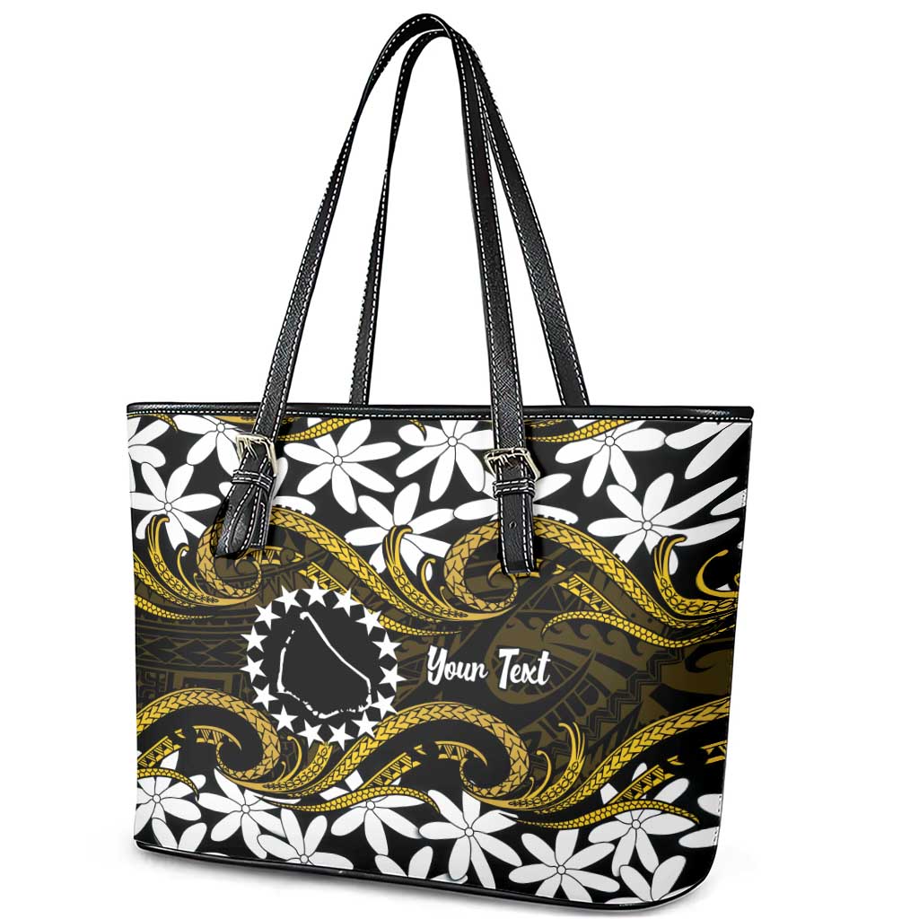 Personalised Cook Islands Manihiki Leather Tote Bag Tiare Maori Polynesian Waves Tattoo LT14 - Polynesian Pride