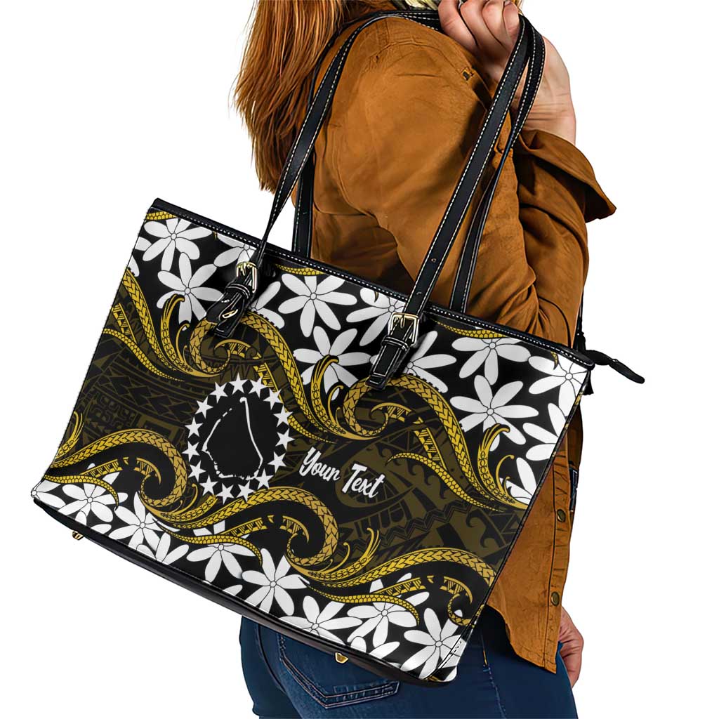 Personalised Cook Islands Manihiki Leather Tote Bag Tiare Maori Polynesian Waves Tattoo LT14 - Polynesian Pride