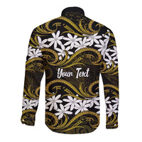 Personalised Cook Islands Manihiki Long Sleeve Button Shirt Tiare Maori Polynesian Waves Tattoo LT14 - Polynesian Pride
