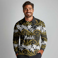 Personalised Cook Islands Manihiki Long Sleeve Polo Shirt Tiare Maori Polynesian Waves Tattoo LT14 - Polynesian Pride
